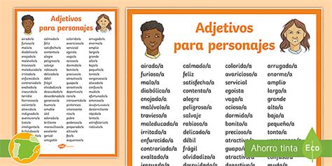 Póster: Adjetivos para describir personajes  teacher made