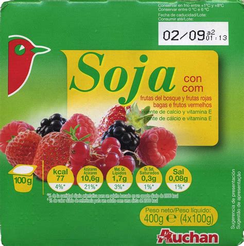 Postre de soja  Auchan  Frutas del bosque   400 g  4 x 100 g