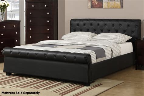 Poundex F9246Q Black Queen Size Leather Bed   Steal A Sofa ...
