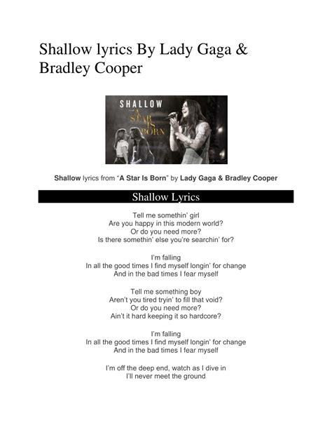 PPT   Shallow lyrics By Lady Gaga & Bradley Cooper ...