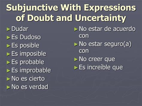 PPT   Subjunctive With Expressions of Doubt and ...