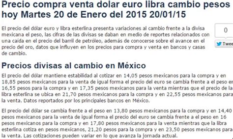 Precios al cambio dolar euro libra pesos mexicanos hoy ...
