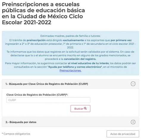 Preinscripciones Ciclo escolar 2021   2022 en CDMX