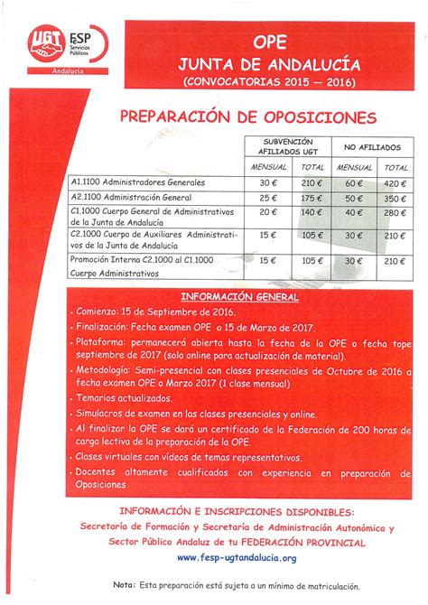 PREPARACIÓN OPOSICIONES JUNTA DE ANDALUCÍA   FeSP UGT Córdoba