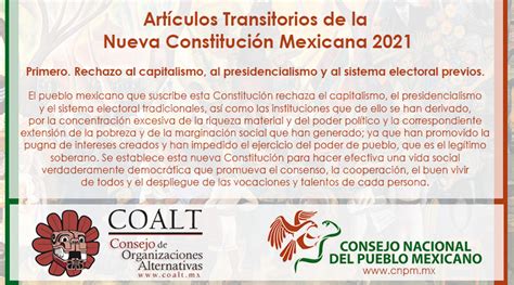 Primer artículo transitorio de la Nueva Constitución Mexicana 2021 ...