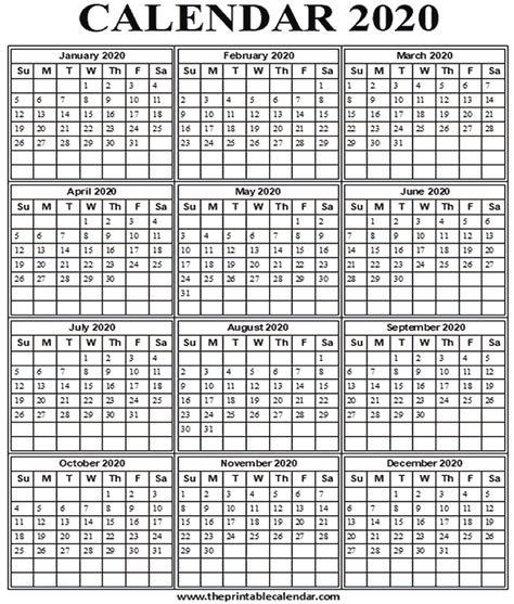 Printable 2020 Calendar   one page 12 month calendar ...