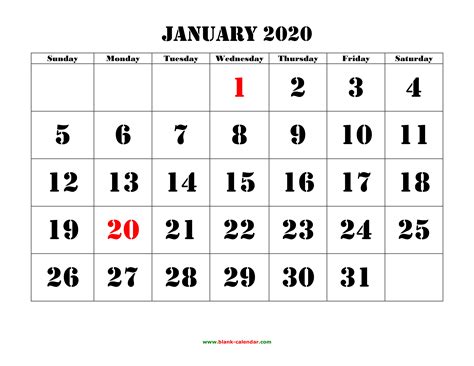 Printable Calendar 2020 | Free Download Yearly Calendar ...