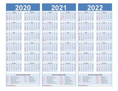 Printable Calendar For 2020 2021 And 2022 Word