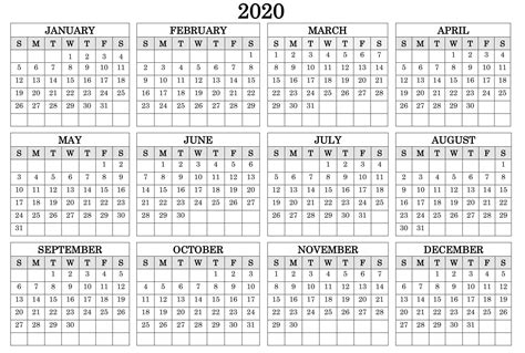 Printable Calendar Year 2020 Holidays Fillable PDF   Set ...