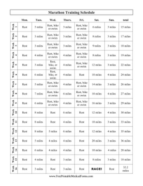 Printable Marathon Training Schedule
