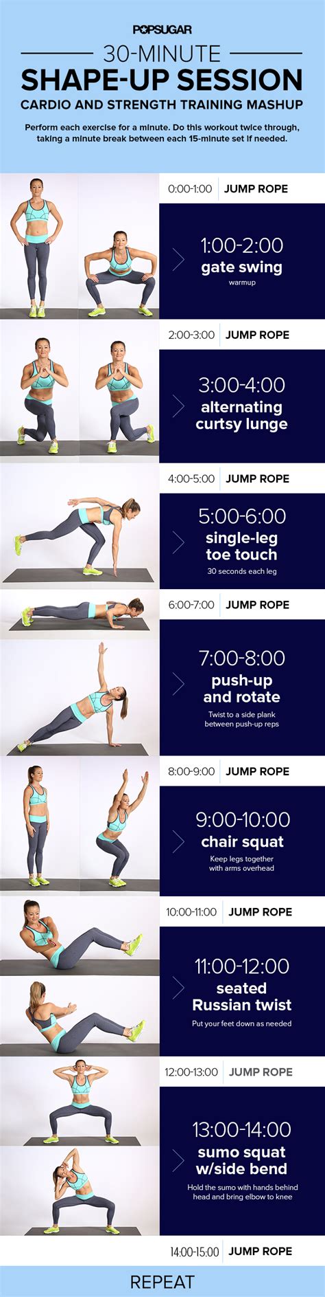 Printable Workout: 30 Minutes Cardio and Strength Training | POPSUGAR ...