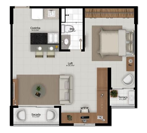 Projeto // Apartamento // Pequeno // Loft // Planta ...
