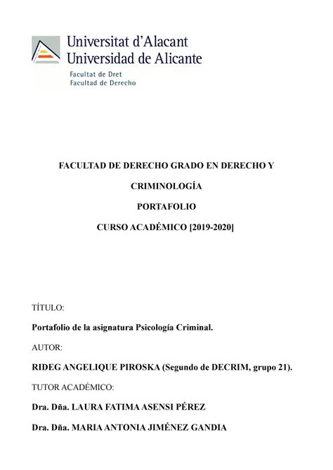 Psicología Criminal. Portafolio   18510   UA   StuDocu