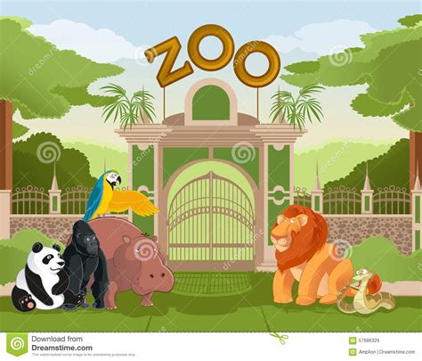 Puerta Del Parque Zoológico Con Los Animales 2 Ilustración del Vector ...