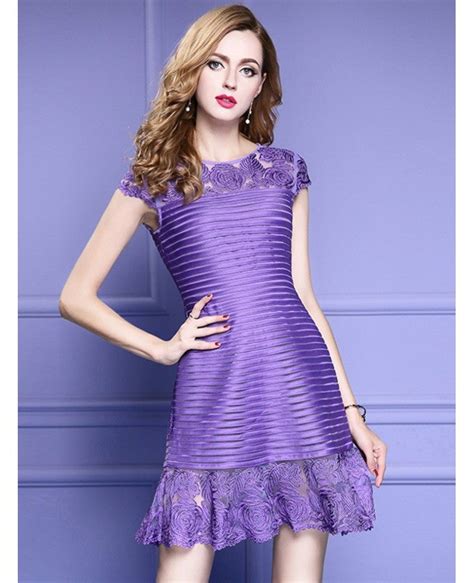 Purple Fit And Flare Lace Short Formal Party Dress For Weddings #ZL8121 ...