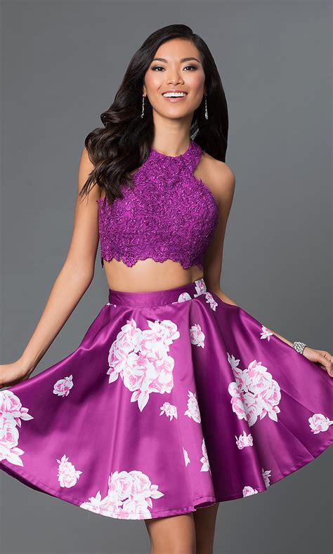 Purple Floral Print Short Homecoming Dress  PromGirl