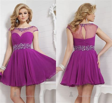 Purple Prom Dresses Short Homecoming Dress Mini Beads Crystal Party ...