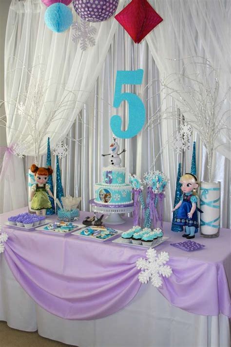 Purple tablecloth Frozen Birthday Party Ideas | Photo 5 of ...