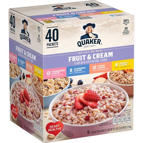 Quaker Instant Oatmeal Fruit & Cream, Variety Pack  40 pk ...