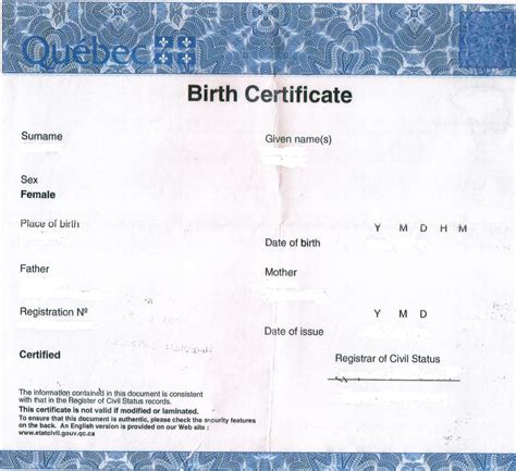 Quebec Birth Certificate | printable birthday certificates