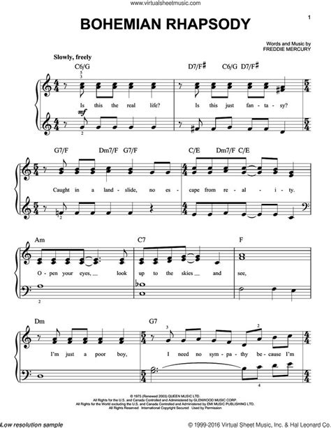 Queen   Bohemian Rhapsody,  easy  sheet music for piano ...
