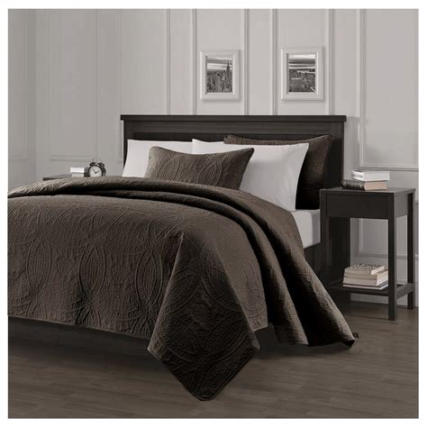 Queen King Size Solid Brown Embossed Oversized 3 pc Quilt ...