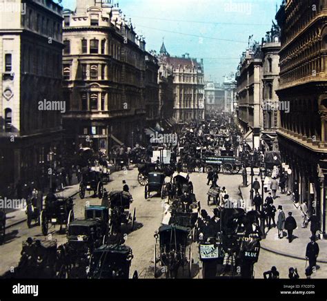 Queen Victoria Street, Londres   época Victoriana   coloreado a mano ...