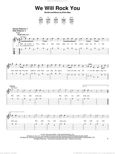 Queen   We Will Rock You sheet music for guitar solo  easy ...