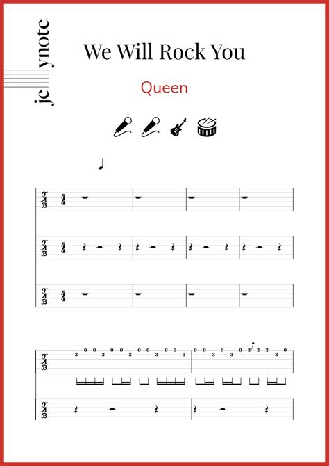Queen  We Will Rock You  Voice, Guitar and Drumset sheet ...