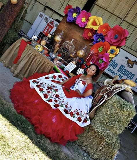 Quinceañera charro mexican dress #red#white#roses ...