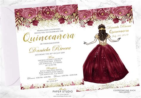 Quinceanera Personalized Floral Spanish Invitation ...