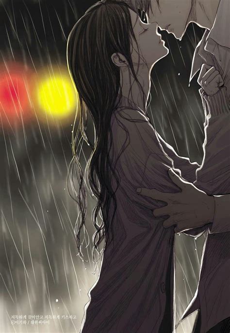 Rain and kiss | arts and photography | Anime love couple ...