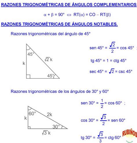 Razones trigonométricas complementarias y notables área de ...