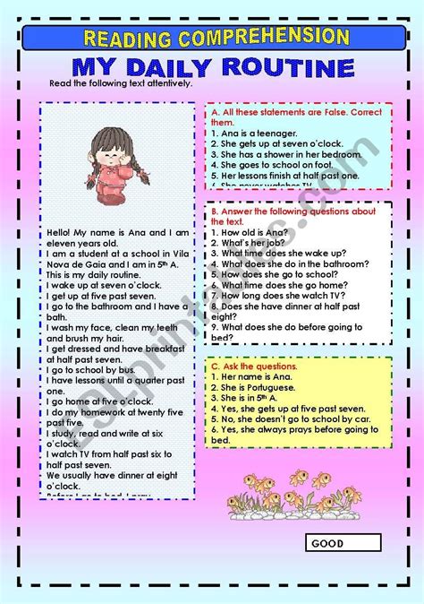 READING COMPREHENSION    MY DAILY ROUTINE    ESL worksheet by macomabi