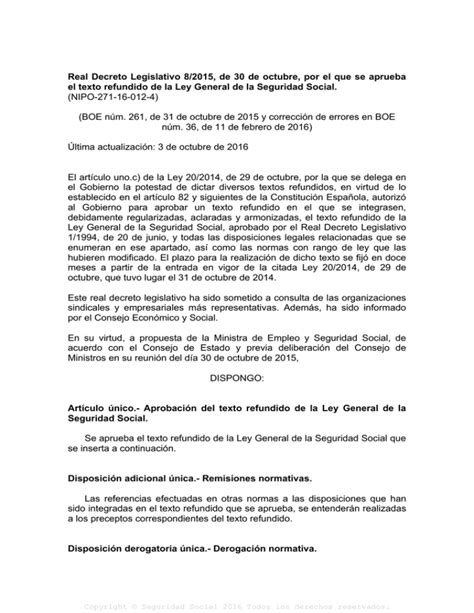 Real Decreto Legislativo 8/2015, de 30 de