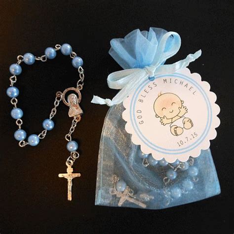 Recuerdos de Bautizo para niño azul rosario bolsa perlas azules ...