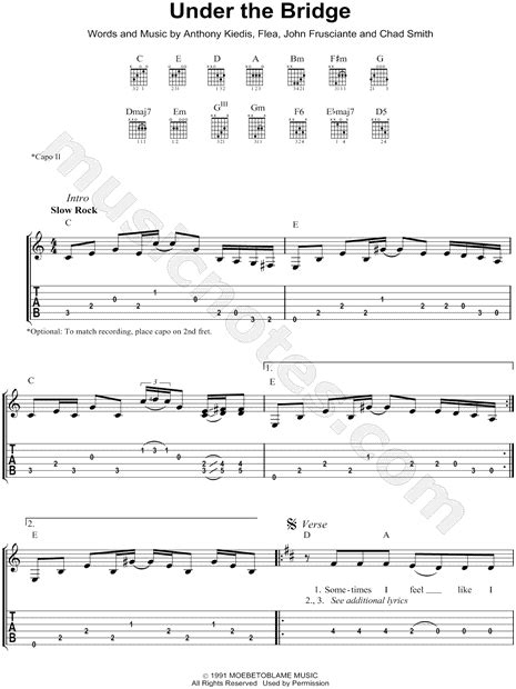 Red Hot Chili Peppers  Under the Bridge  Guitar Tab in C ...