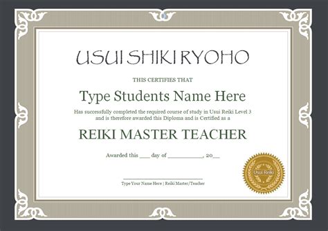 Reiki Level 1 Certificate Template | printable birthday ...