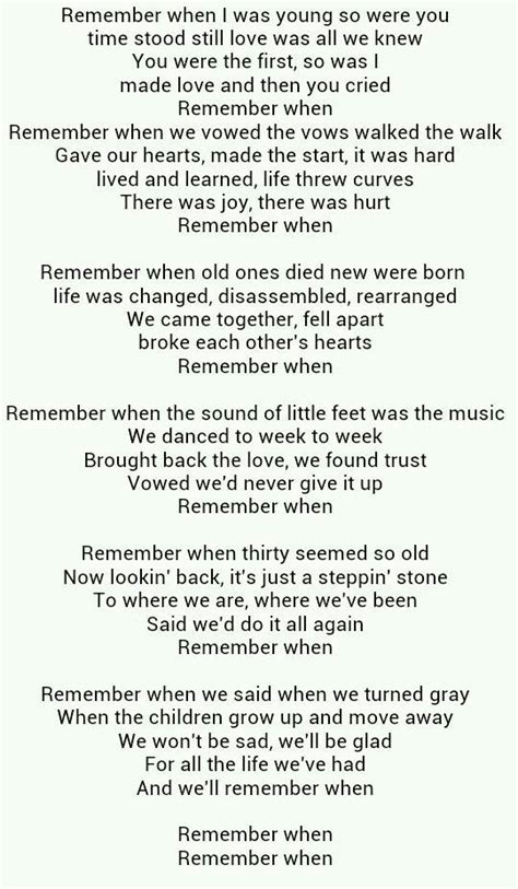 Remember When. I just love this song, every lyric reminds ...