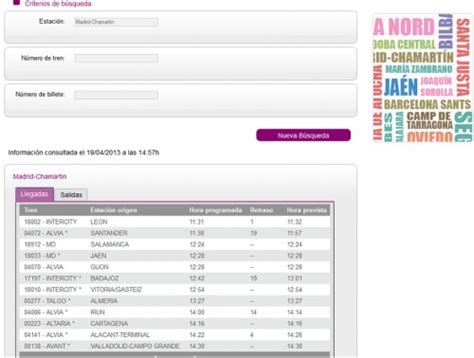 RENFE ofrece, en su página web, información del horario de sus trenes ...