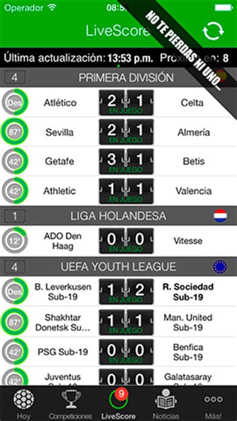 Resultados de Fútbol en iPhone