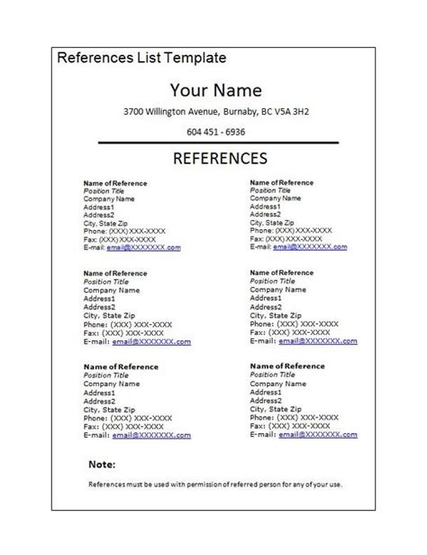 Resume Reference List | Resume Template Builder | Letters ...