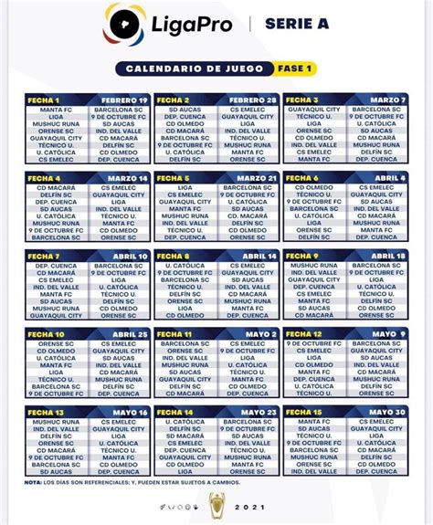 Revisa el calendario de la Liga Pro 2021; primer clásico del Astillero ...