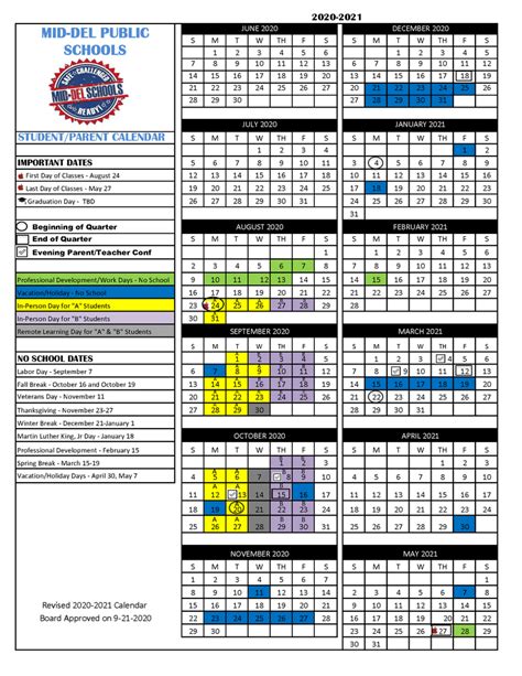 Revised 2020 2021 School Year Calendar   Approved 9/21/2020 | Mid Del ...