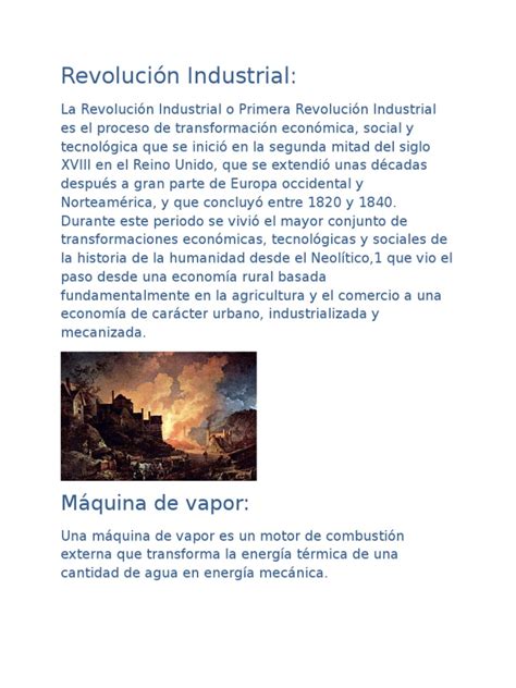 Revolución Industrial resumen corto