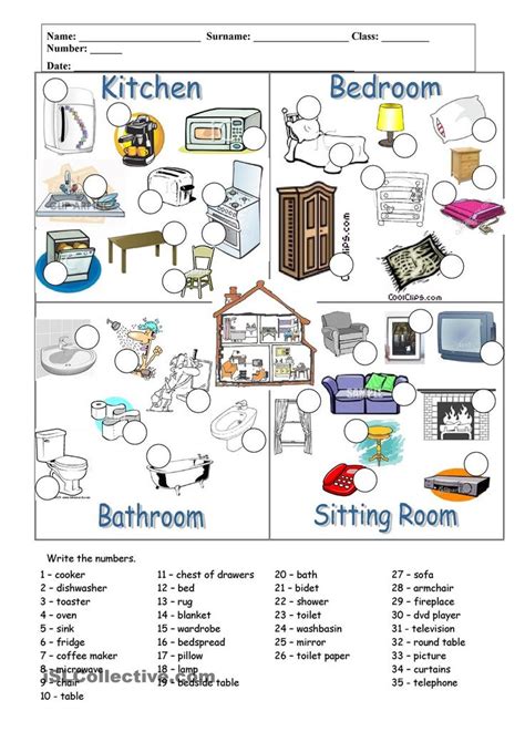 Rooms and furniture | Aulas de inglês, Atividades em inglês para ...