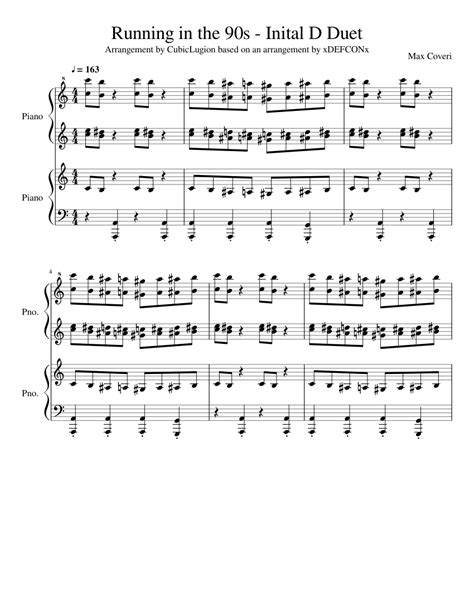 Running in the 90s Inital D Duet Sheet music for Piano ...
