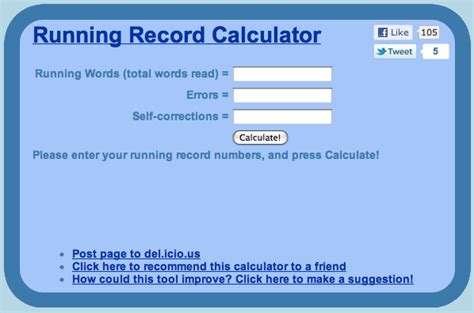 Running Record Calculator [http://www.wordcalc.com ...