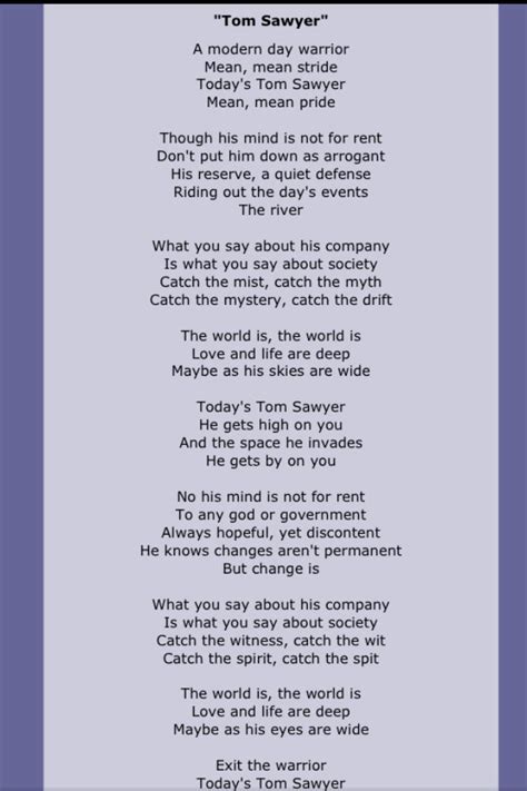Rush   Tom Sawyer | Pop lyrics, Play that funky music ...