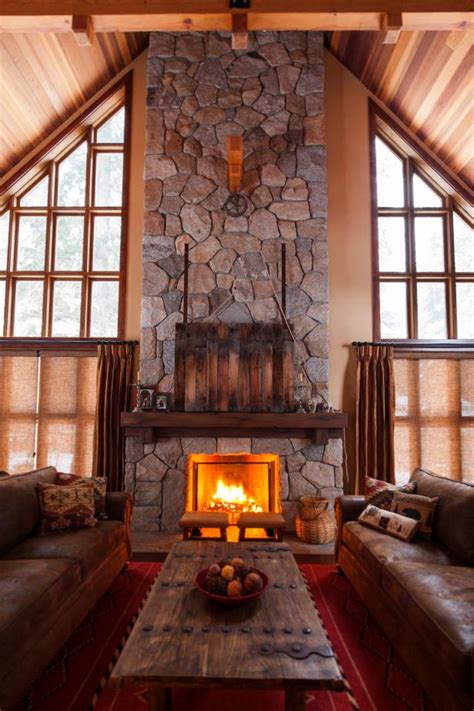 Rustic Stone Fireplace With Hidden TV | HGTV